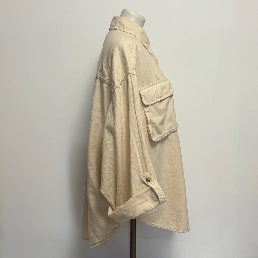We The Free Free People Made For Sun Large Cream Linen Cotton Oversized Shirt - Picture 4 of 8